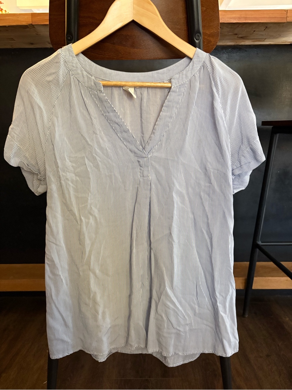 Light Blue Pinstripe V-Neck Maternity Top